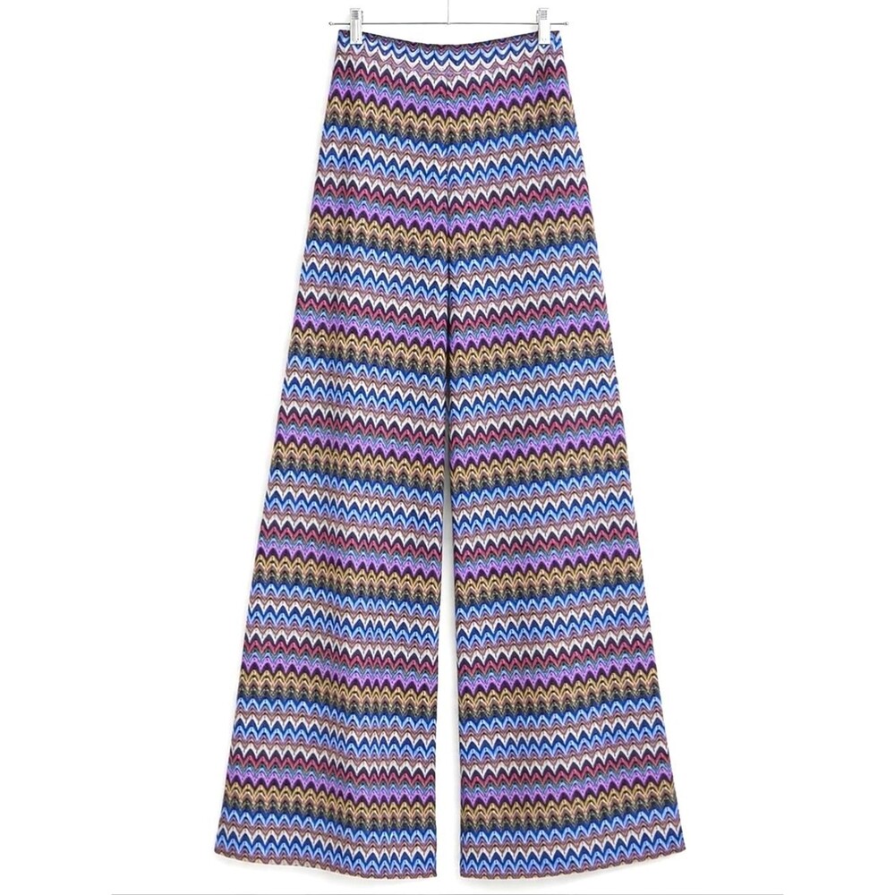 Ark & Co Colorful Cutout Chevron Overlay Lined Wide Leg Retro Boho Chic Pants